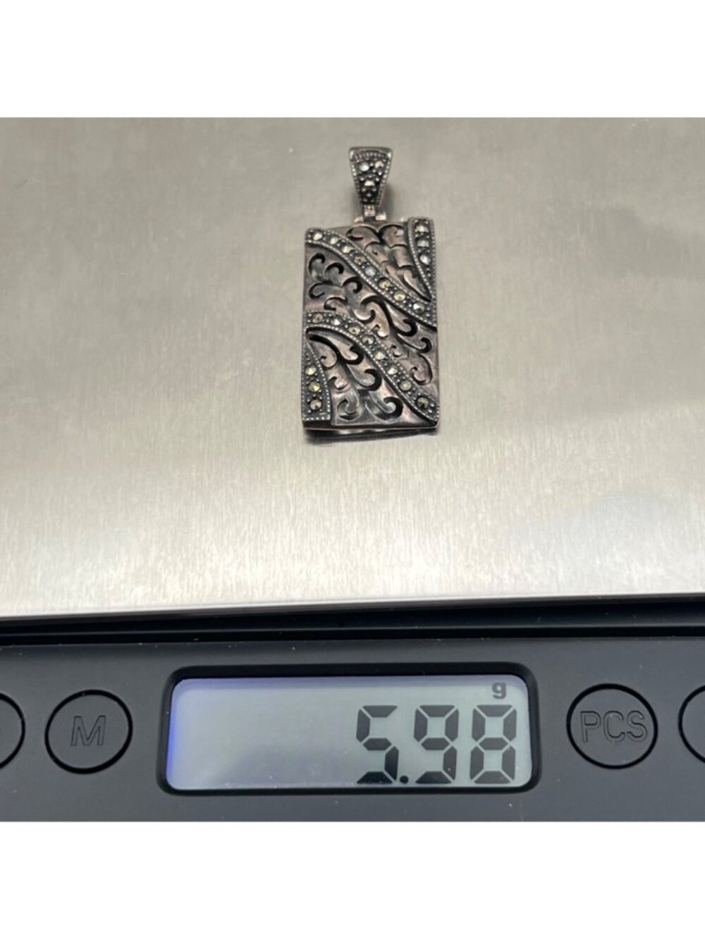 Sterling Silver Pendant Marcasite Filigree 5.98g Stamped 925 TH Thai Art Deco - Picture 6 of 9